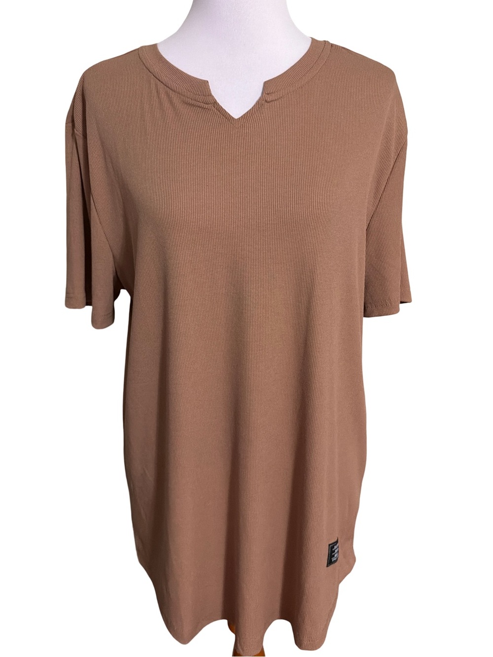 JMIERR Women's Notched V-Neck Tunic Tee in Taupe